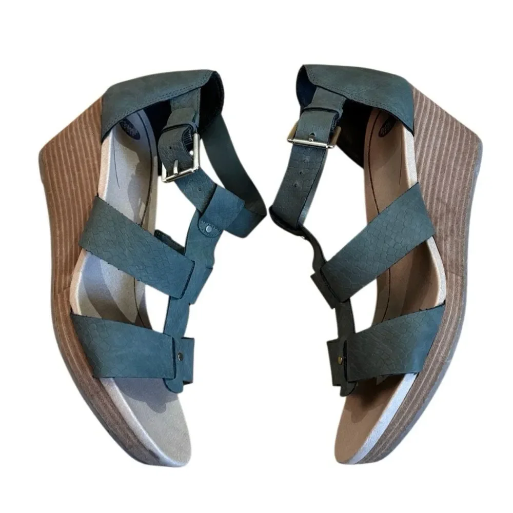 Dr. Scholl's Women’s Wedge Barton Green Snake Pattern Sandals Size